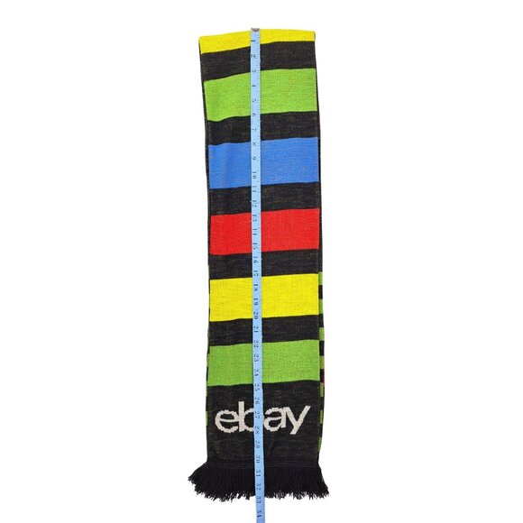 eBay Open 2023 Neck Scarf Reversible Checkered Striped Black Multicolor Fringe - Picture 7 of 7